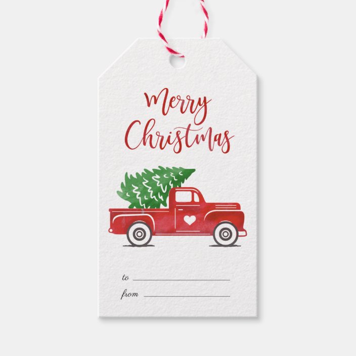 Cute Merry Christmas Vintage Truck Gift Tags Zazzle Com