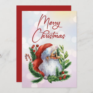Cute Merry Christmas Watercolor Santa Holiday Card