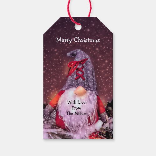 Cute Merry Christmas Whimsical Gnome Holiday Tree Gift Tags