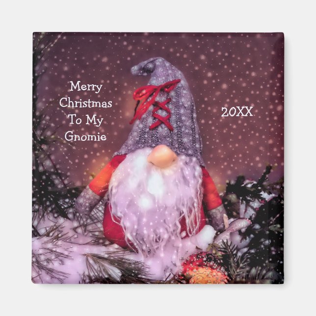 Cute Merry Christmas Whimsical Gnome Holiday Tree Magnet (Front)