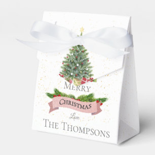 Cute Merry Christmas White Faux Pink Glitter Favor Boxes