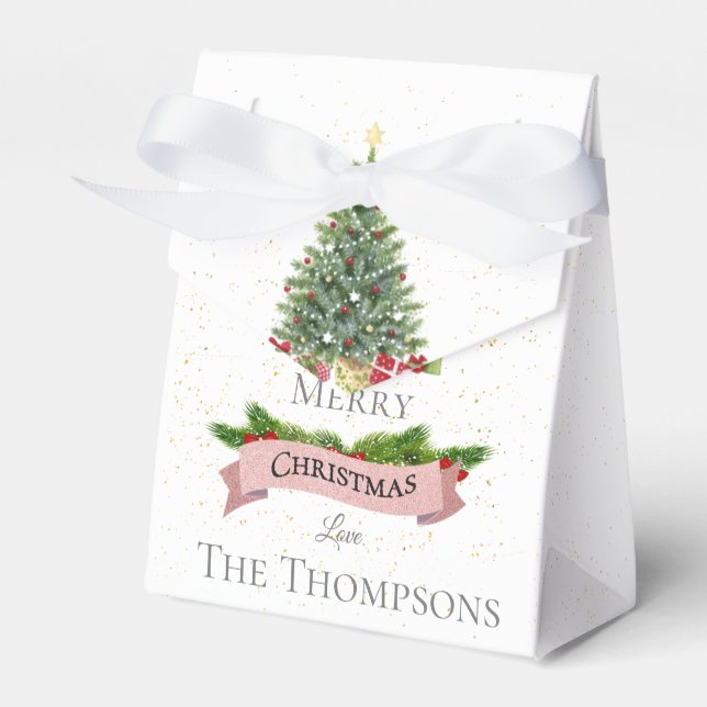 Cute  Merry Christmas White  Faux Pink Glitter Favor Boxes (Front Side)