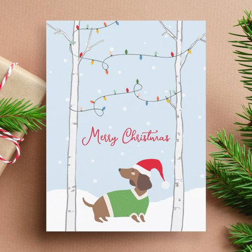 Cute Merry Christmas Winter Dachshund Holiday Postcard