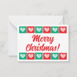 Cute Merry Christmas With Hearts Lined Mini Note Card