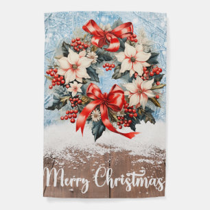 Cute Merry Christmas Wreath Garden Flag