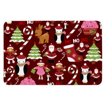 Cute Merry Christmas Xmas Holiday Pattern Magnet by UniqueChristmasGifts at Zazzle