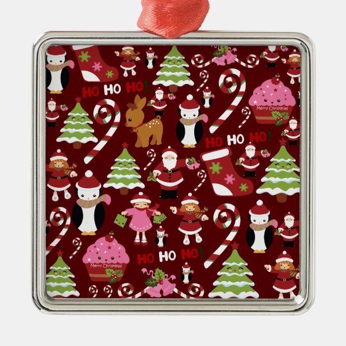 Cute Merry Christmas Xmas Holiday Pattern Christmas Tree Ornament