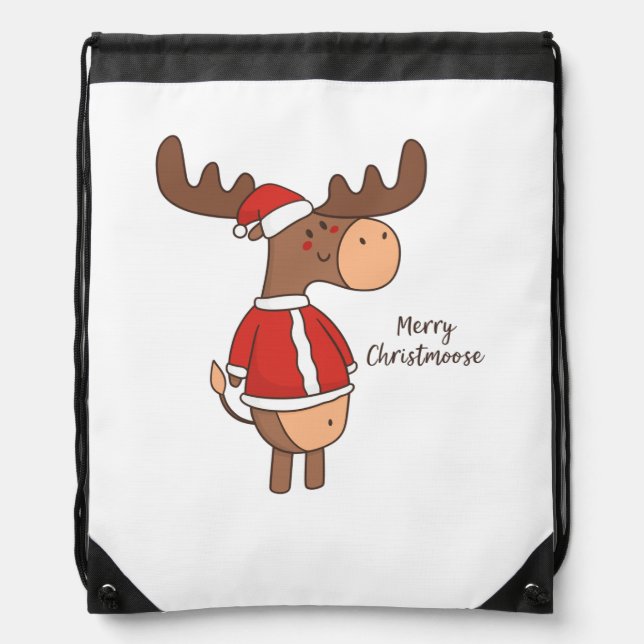 Cute “Merry Christmoose” Christmas Drawstring Bag (Front)