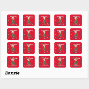 Cute merry Cow Christmas tree calf ox Xmas pattern Square Sticker