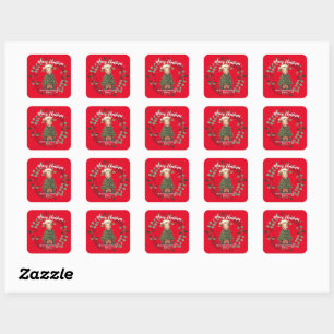 Cute merry Cow Christmas tree calf ox Xmas pattern Square Sticker