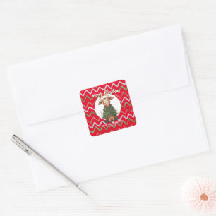 Cute merry Cow Christmas tree calf ox Xmas pattern Square Sticker