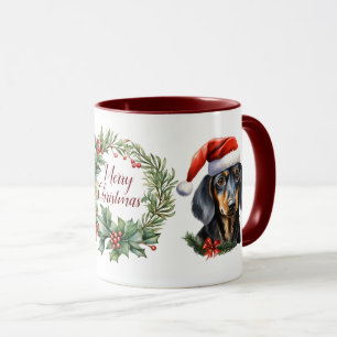 Cute Merry Dachshund Dog Christmas Mug