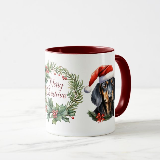 Cute Merry Dachshund Dog Christmas Mug (Front Right)