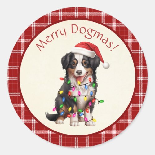 Cute Merry Dogmas American Shepherd Red Plaid Classic Round Sticker