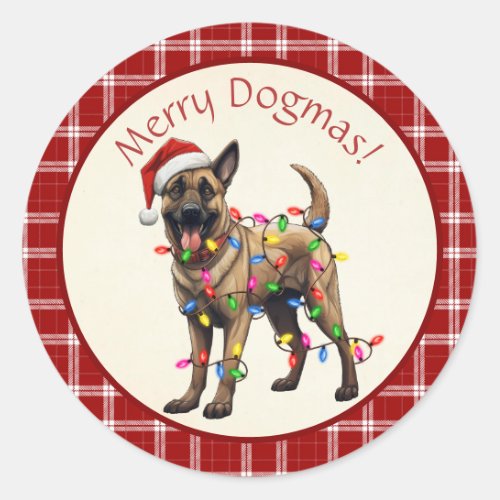 Cute Merry Dogmas Belgian Malinois Red Plaid Classic Round Sticker
