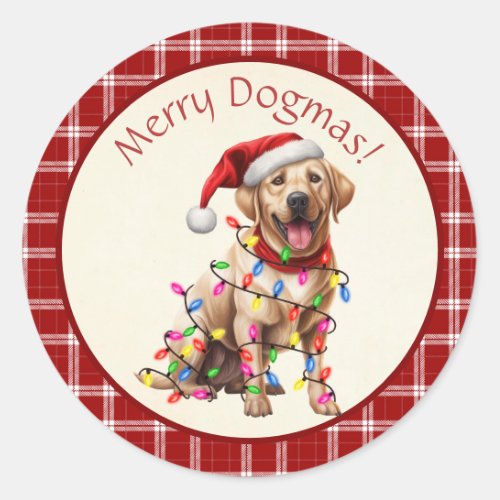 Cute Merry Dogmas Labrador Retriever Red Plaid Classic Round Sticker
