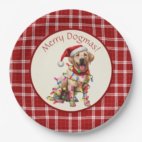 Cute Merry Dogmas Labrador Retriever Red Plaid Paper Plates
