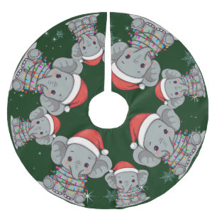 Cute merry elephant Christmas tree zoo safari Xmas Brushed Polyester Tree Skirt