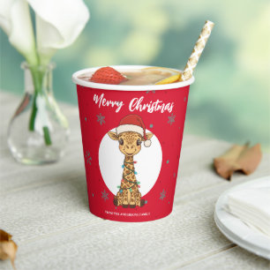Cute merry giraffe Christmas tree zoo safari Xmas Paper Cups