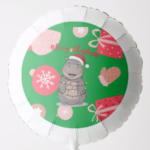 Cute merry Hippo christmas tree zoo safari Xmas Balloon