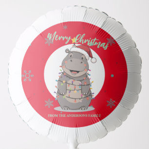 Cute merry Hippo christmas tree zoo safari Xmas Balloon