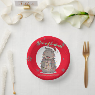 Cute merry Hippo christmas tree zoo safari Xmas  Paper Bowls