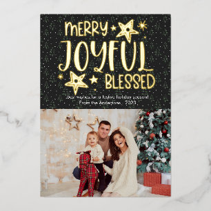 Cute Merry Joyful Blessed Photo Foil Holiday Card