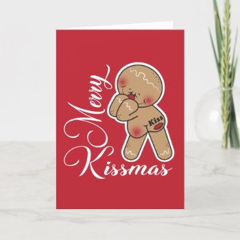 Cute Merry Kissmas Gingerbread Man Holiday Card by HeeHeeCreations at Zazzle