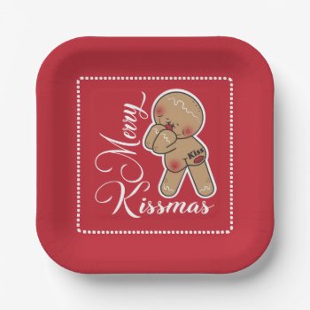 Cute Merry Kissmas Gingerbread Man Paper Plates by HeeHeeCreations at Zazzle