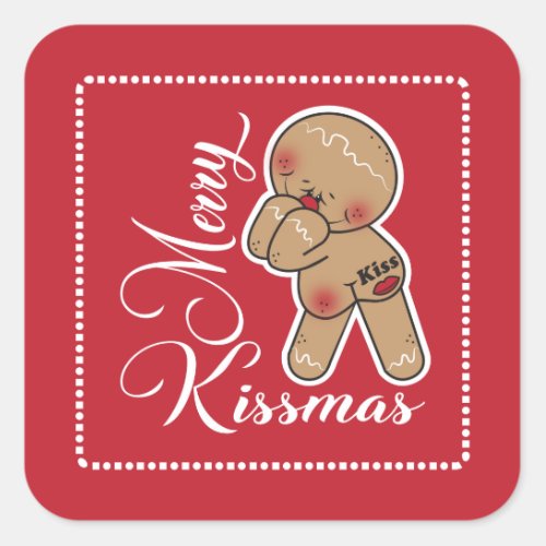 Cute Merry Kissmas Gingerbread man Square Sticker