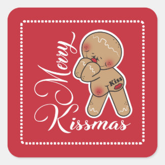 Cute Merry Kissmas Gingerbread man Square Sticker