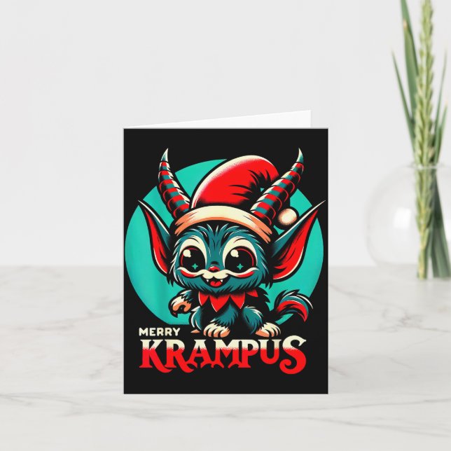 Cute Merry Krampus Christmas Holiday 30’s Retro Ca Card (Front)