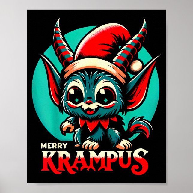 Cute Merry Krampus Christmas Holiday 30’s Retro Ca Poster (Front)