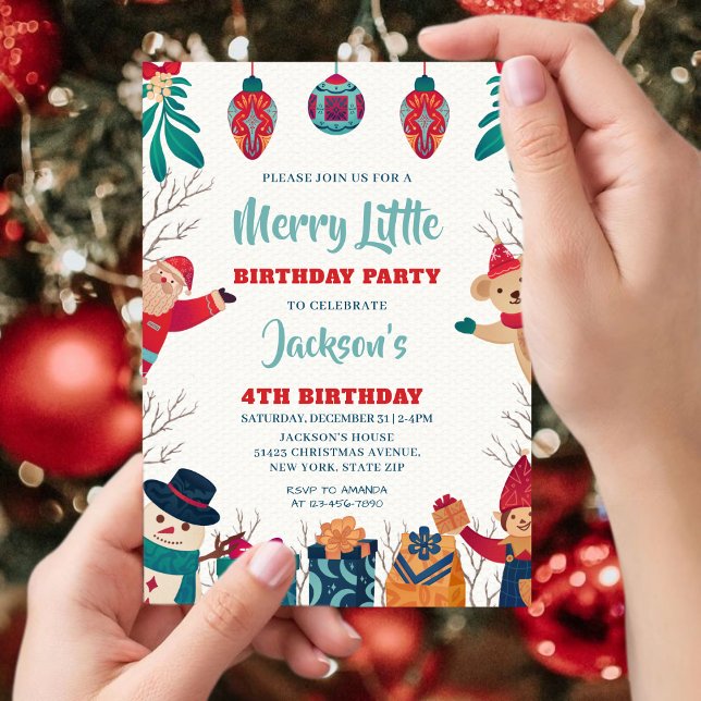 Cute Merry Little Christmas 4th Birthday Invitation (Creator Uploaded)