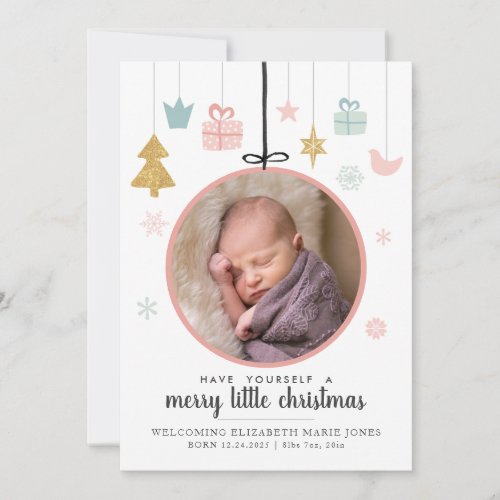 Cute Merry Little Christmas Ornament Photo Birth Announcement
