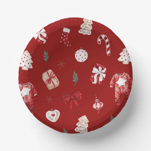 Cute Merry Little Red Winter Christmas Baby Shower Paper Bowls