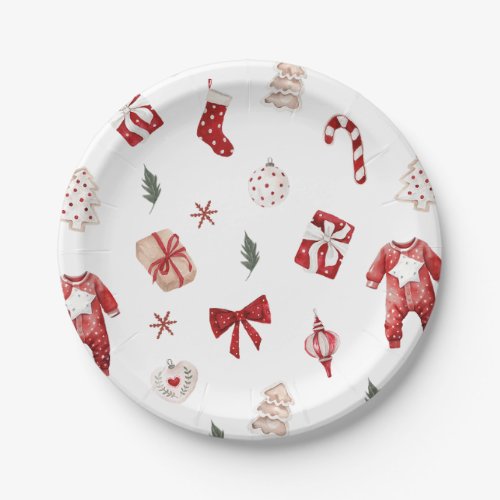 Cute Merry Little Red Winter Christmas Baby Shower Paper Plates