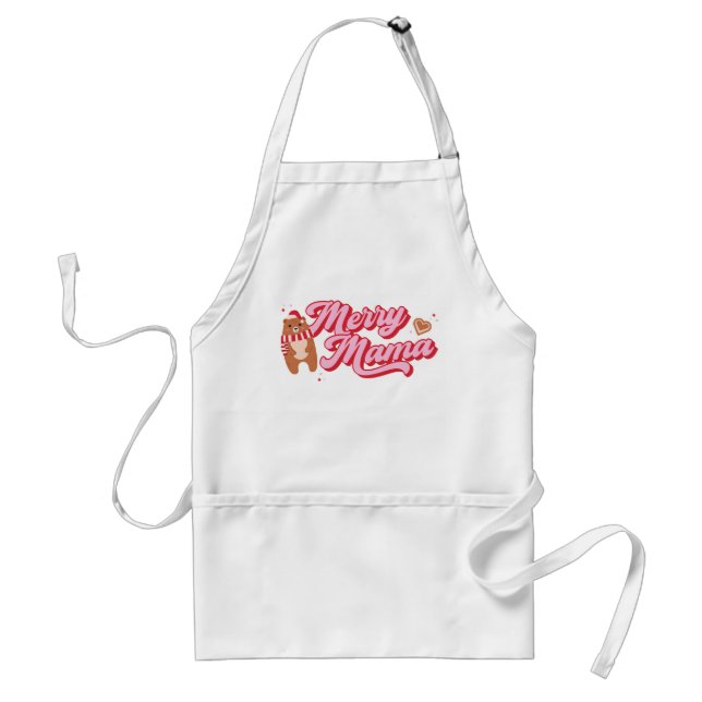 Cute Merry Mama Bear Holiday Season Adult Apron (Front)