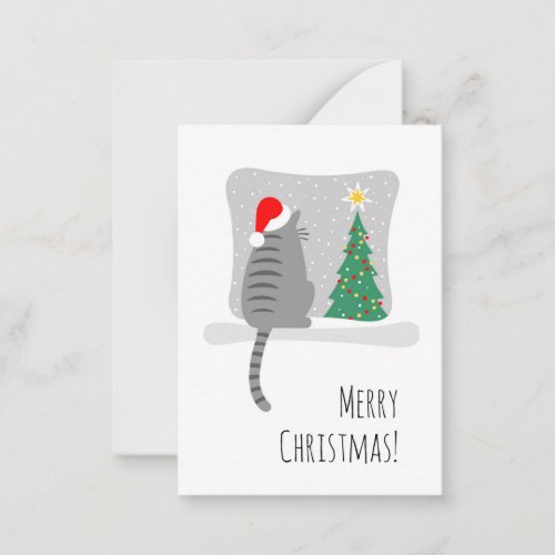 Cute Merry Meowy Christmas Tree Cat Snow Note Card