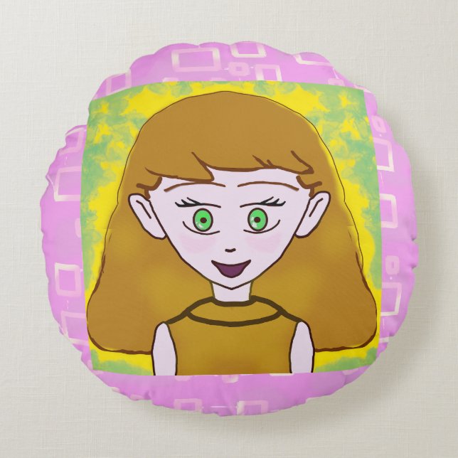 Cute Merry Pink Round Pillow (Front)