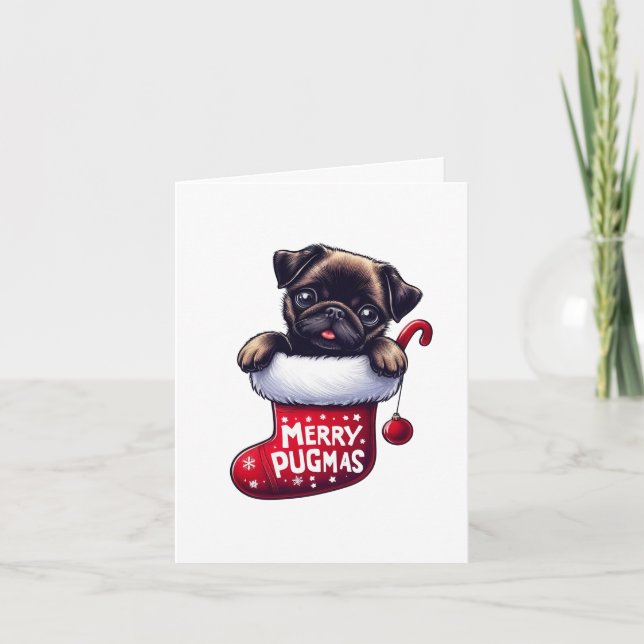 Cute "Merry Pugmas" Christmas Pug Card (Front)