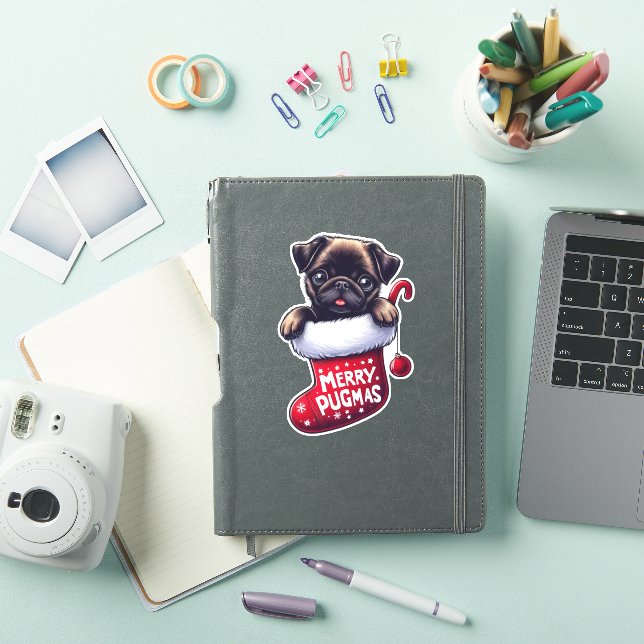Cute "Merry Pugmas" Christmas Pug Sticker (iPad Cover)