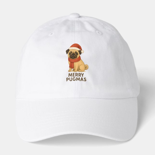 Cute Merry Pugmas Festive Holiday Pug Hat (Front)