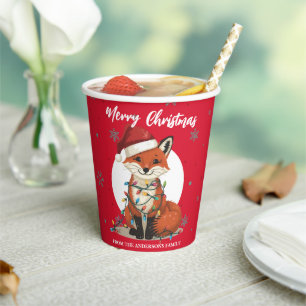 Cute merry red fox Christmas tree zoo safari Xmas Paper Cups
