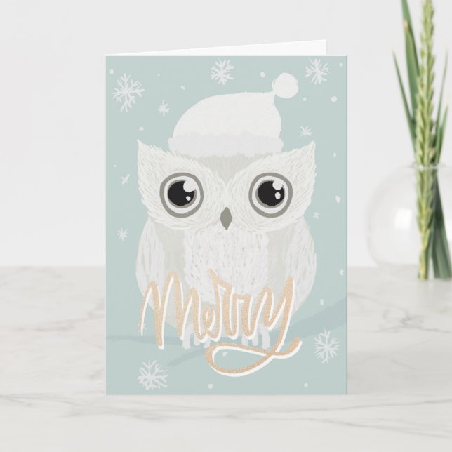 Cute Merry Snow Owl design Card (Front)