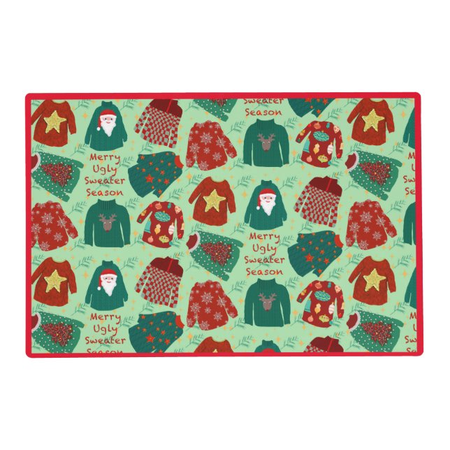 Cute Merry Ugly Sweater Season personalized Placemat (Front)