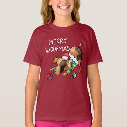 Cute Merry Woofmas Christmas Dog Kids T_Shirt