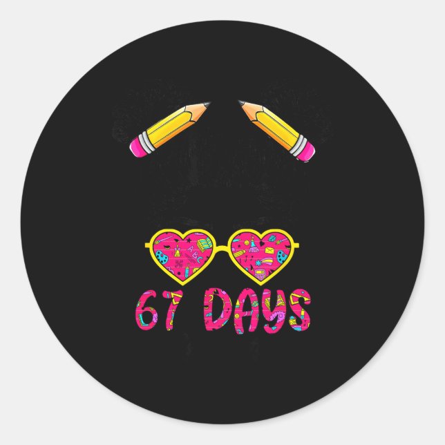 Cute Messy Bun 67 Days Smarter 67 Kids 67 Days Of  Classic Round Sticker (Front)