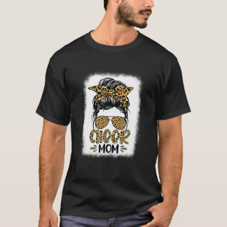 Cute Messy Bun Cheer Mom Funny Leopard Bandana Mot T-Shirt