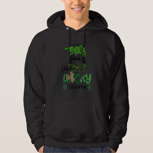 Cute Messy Bun Leopard Plaid St Patricks Day One  Hoodie